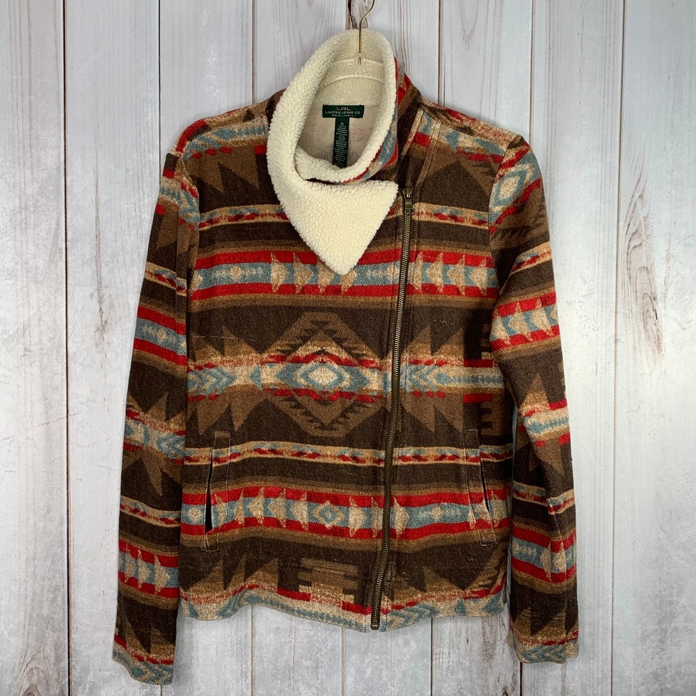 LRL Ralph Lauren Navajo Aztec Print Moto Jacket